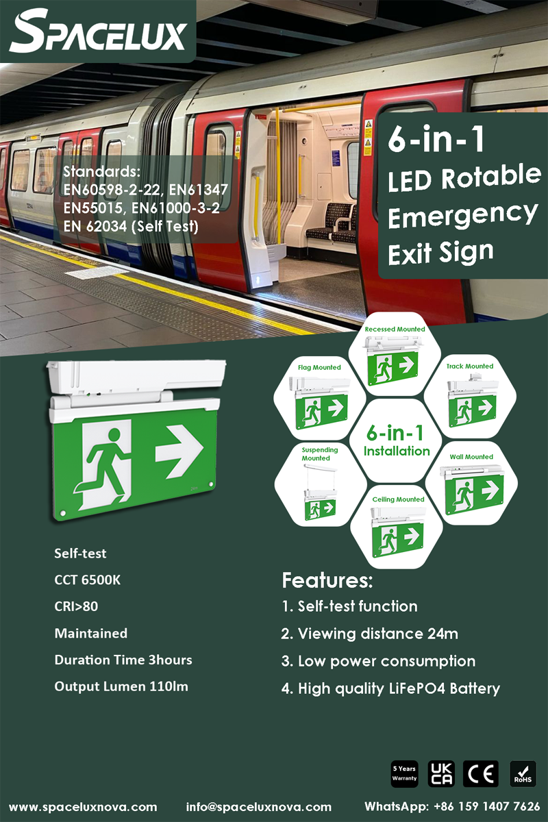 6-in-1 LED rotatable emergency exit sign